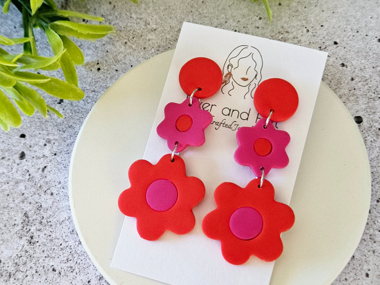 Retro Bloom Pink and Red Earrings