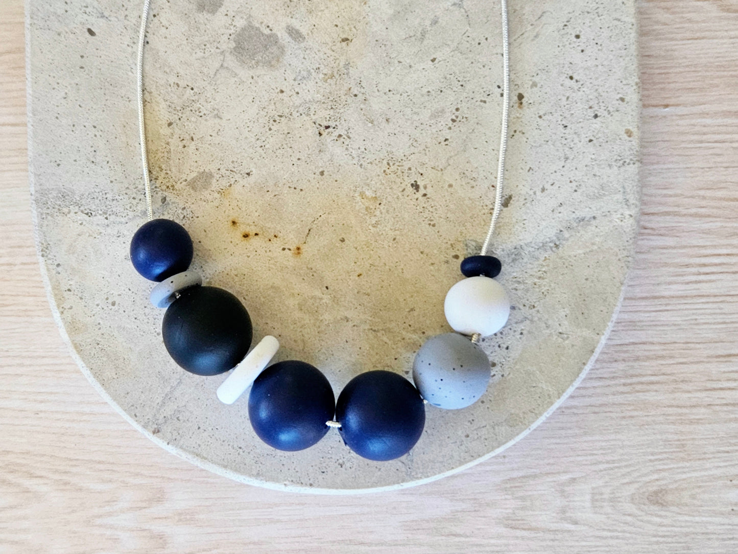 Contemporary Long Statement Sterling Silver Necklace Navy