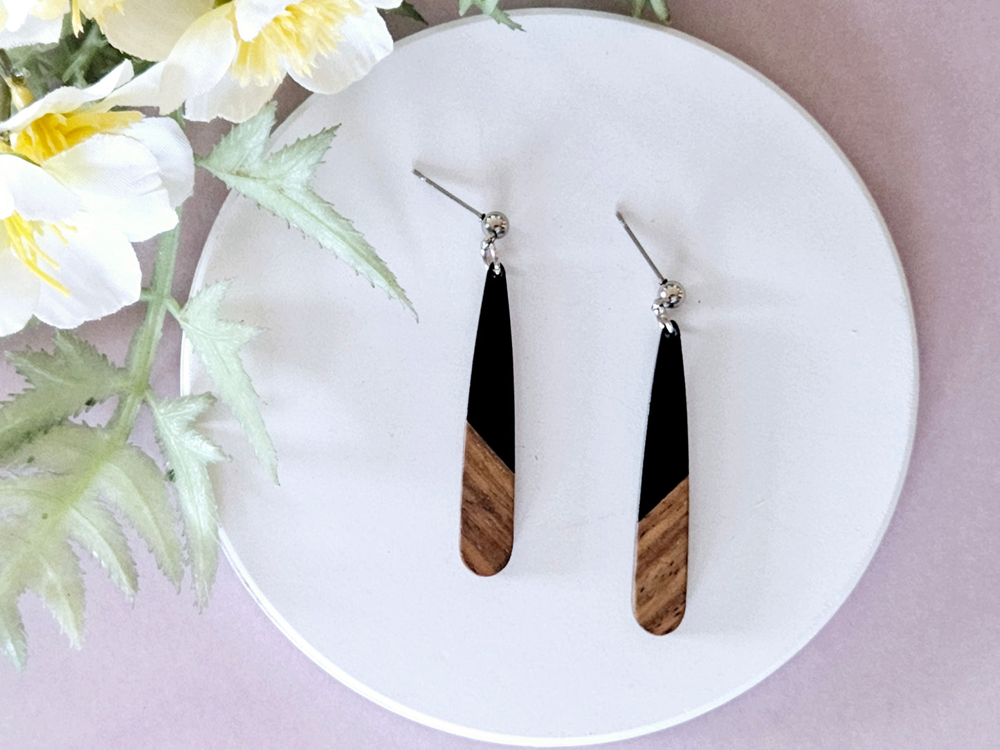 Wood and Resin Droplet Earrings