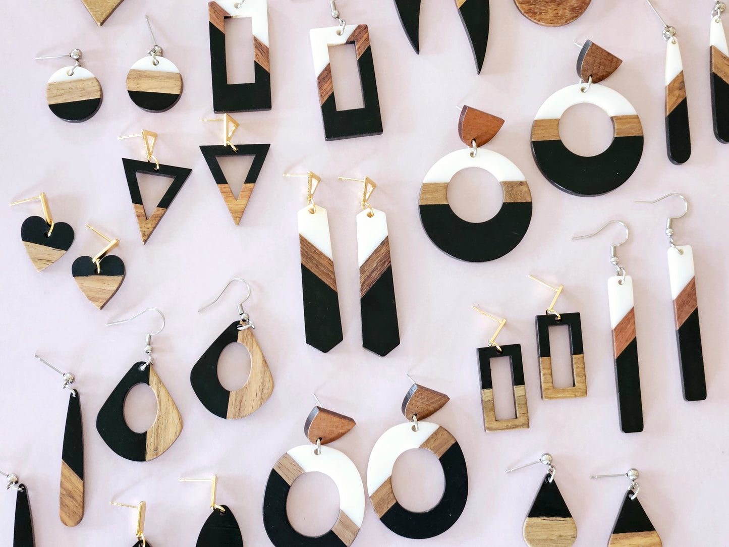 Wood and Resin Monochrome Statement Oval Earrings