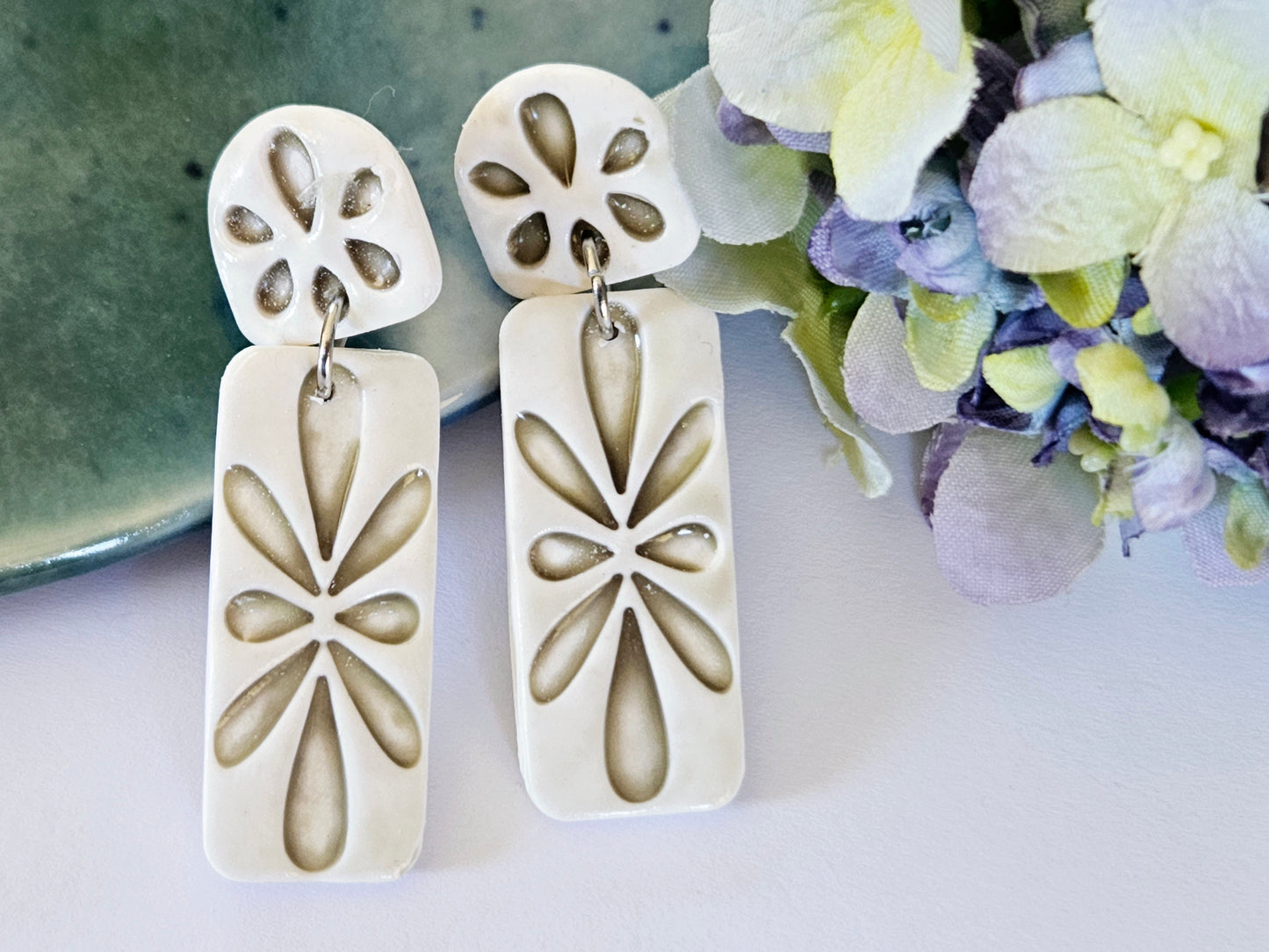 Porcelain Green Rectangle Earrings