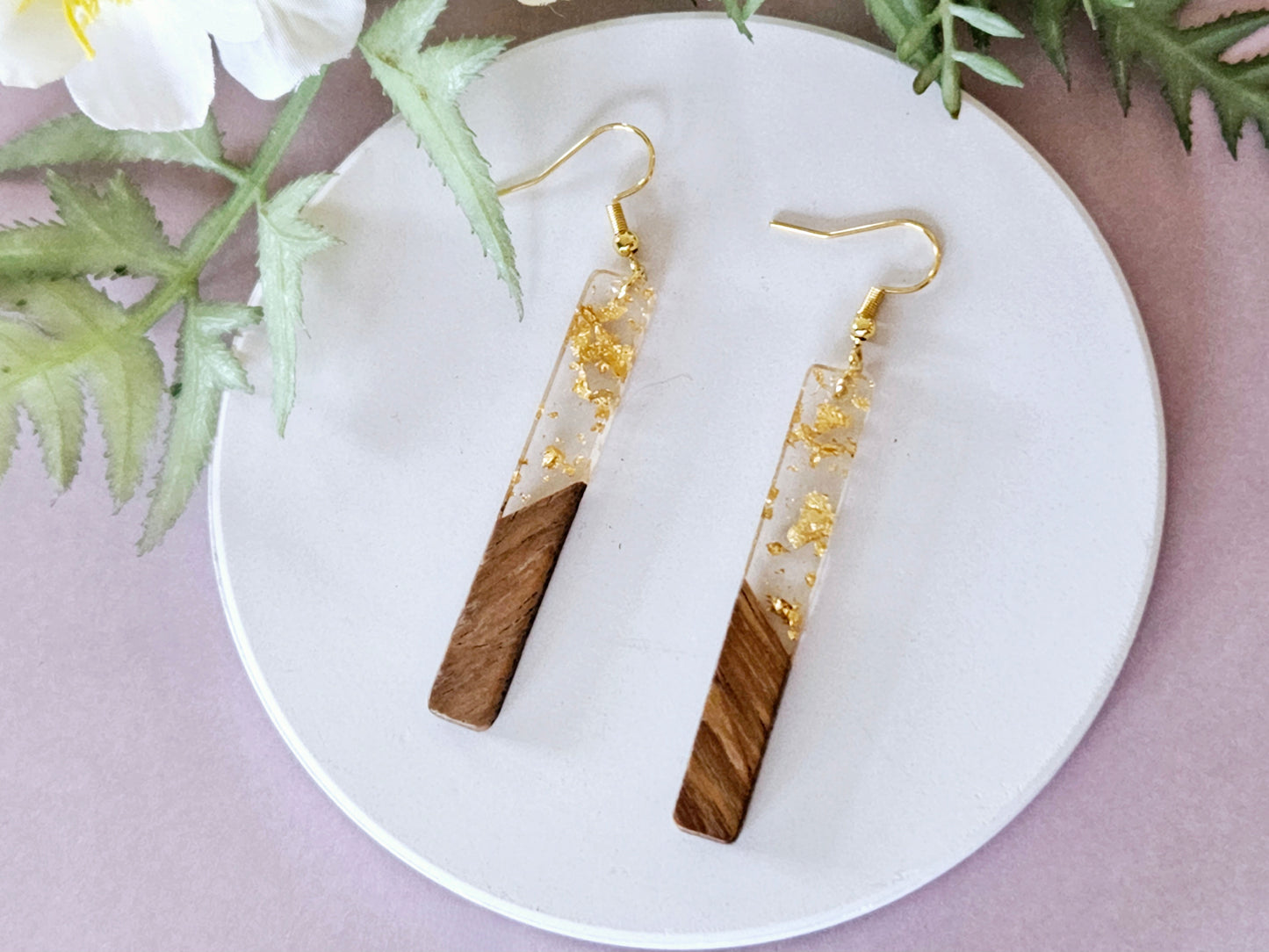 Wood and Resin Bar Earrings