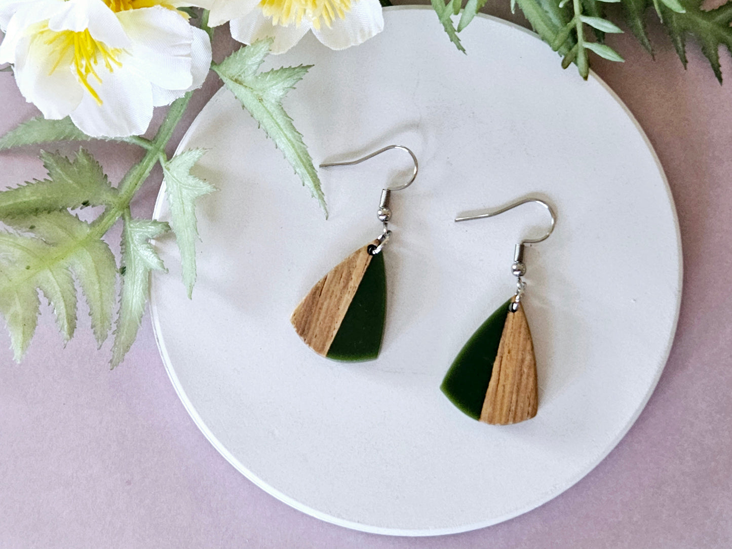 Wood and Resin Drop Earrings