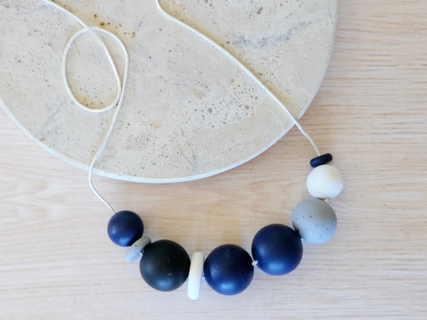 Contemporary Long Statement Sterling Silver Necklace Navy