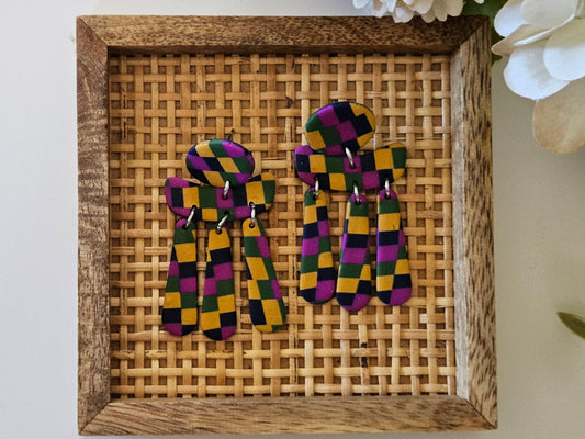 Checkered Dangle Bright Earrings