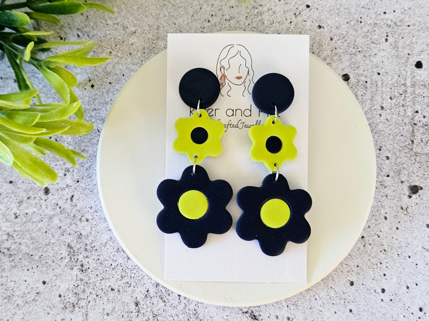 Retro Bloom Blue and Green Earrings