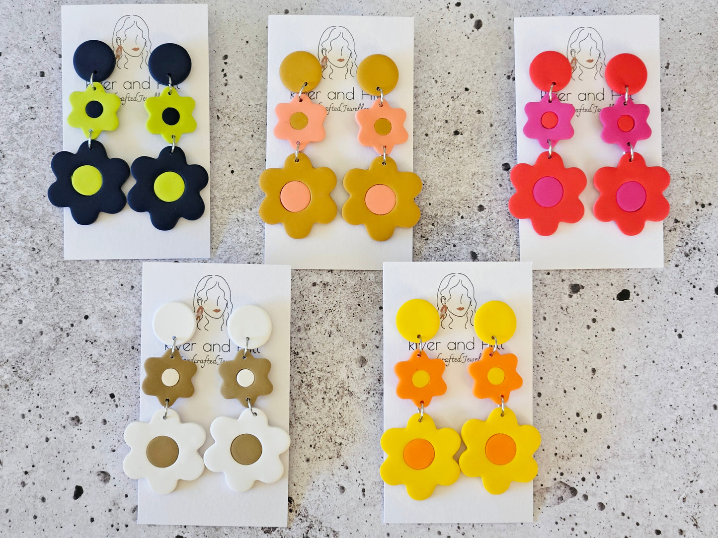 Retro Bloom Yellow and Orange Hook Earrings