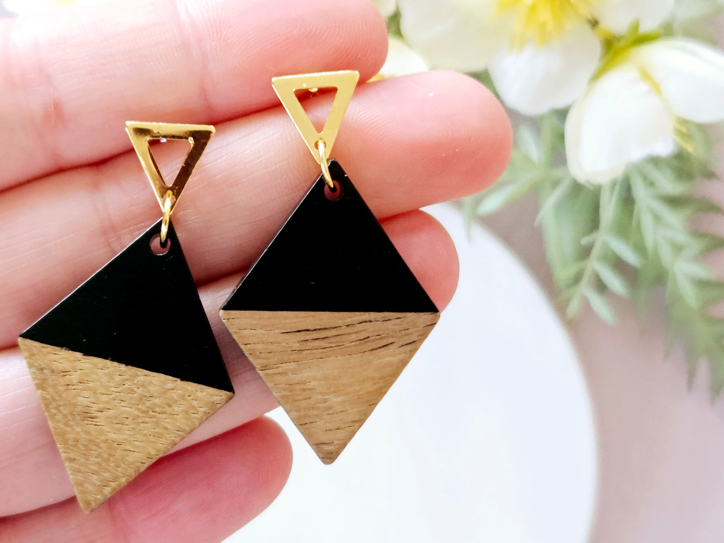 Wood and Resin Monochrome Dagger Earrings