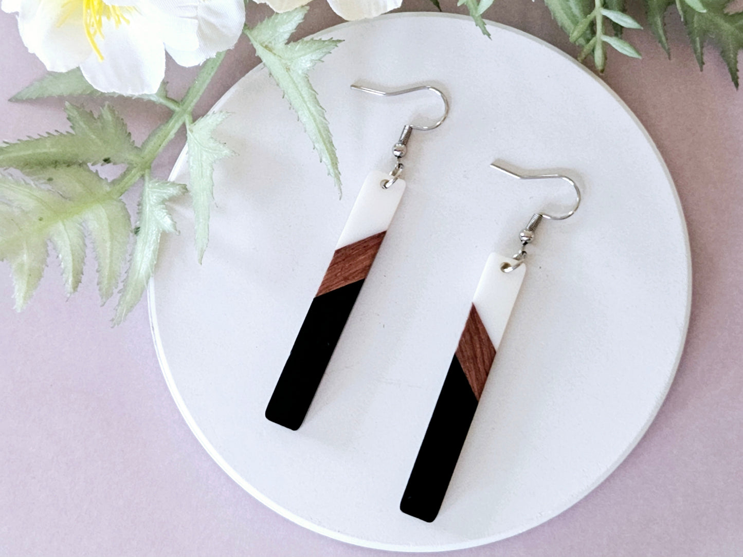 Wood and Resin Bar Earrings