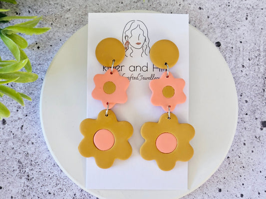Retro Bloom Mustard and Pink Earrings