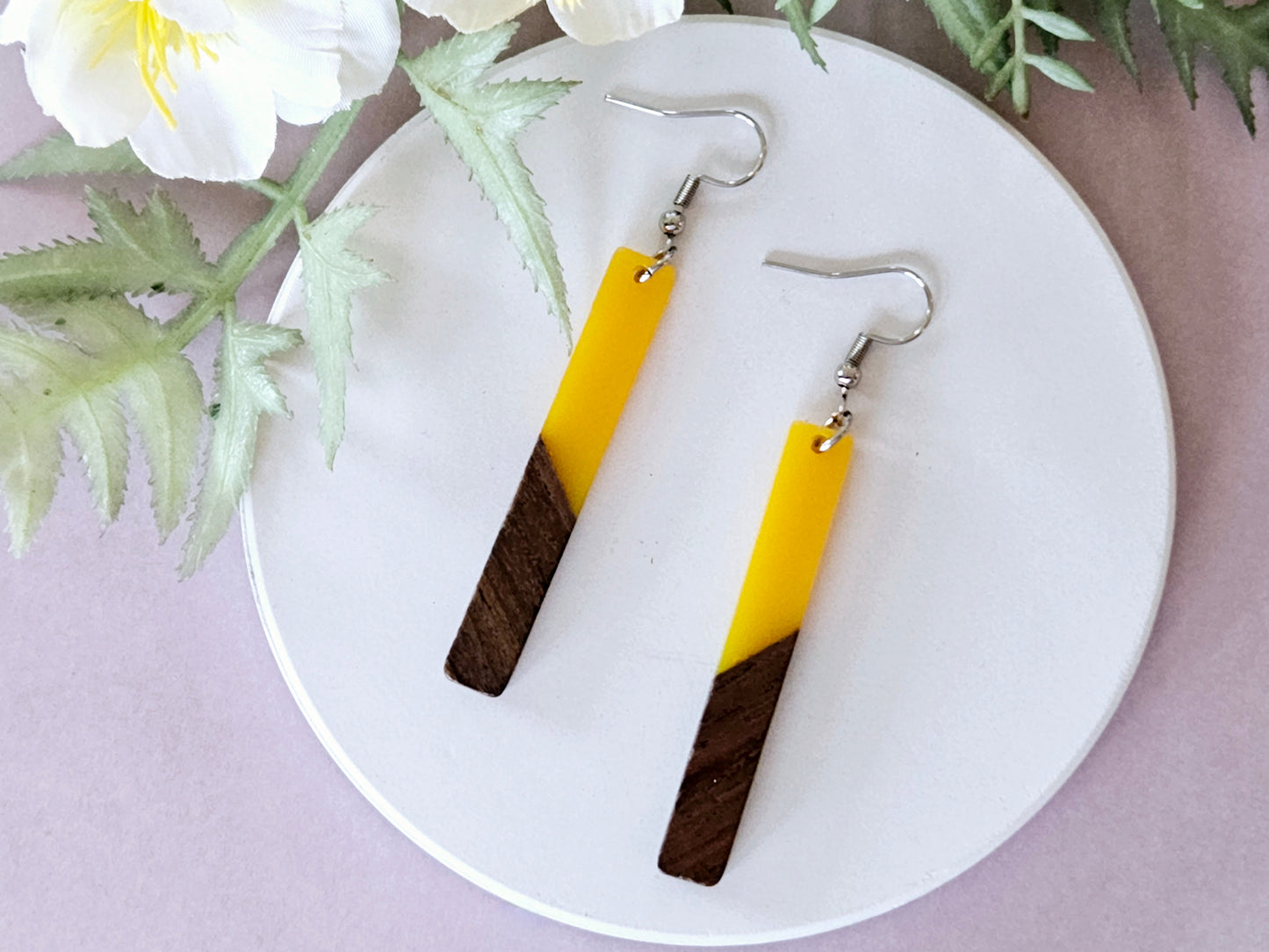 Wood and Resin Bar Earrings