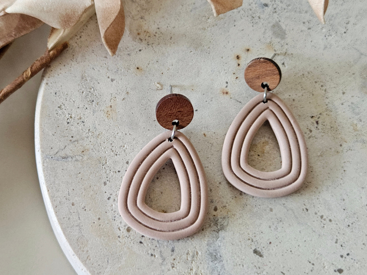 Essentials Almond Rose Wooden Earrings