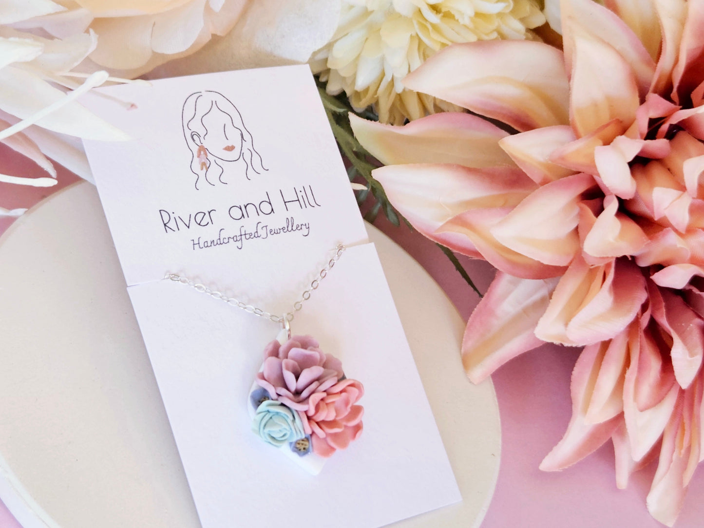 Floral Pastel Sterling Silver Necklace