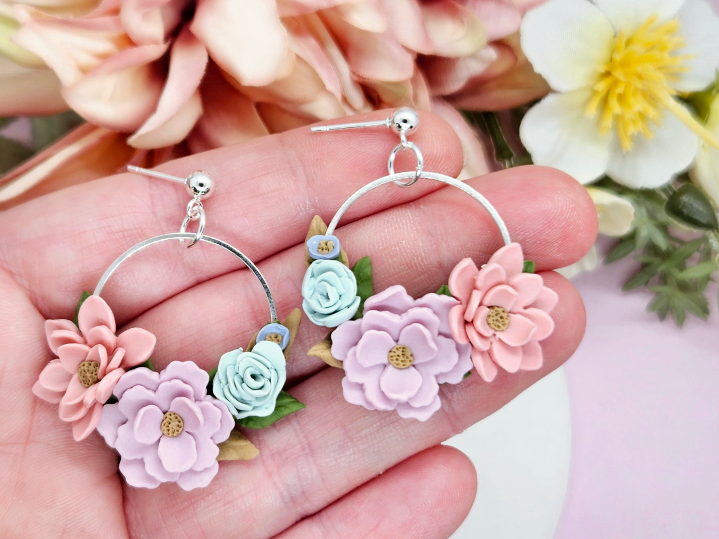 Floral Pastel Cluster Earrings
