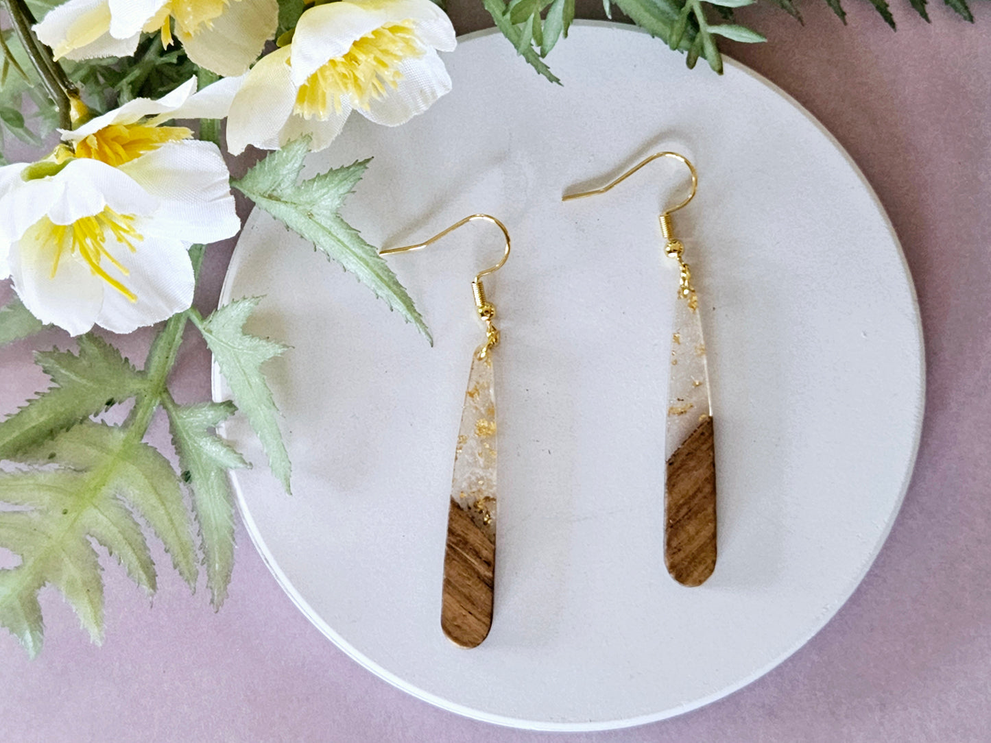 Wood and Resin Droplet Earrings