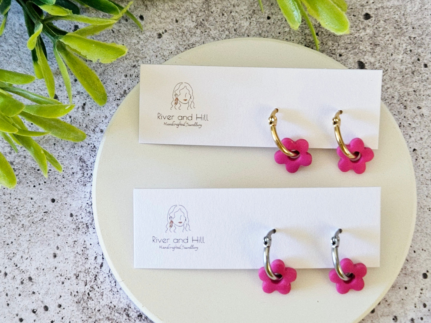 Retro Bloom Red and Pink Mini Hoop Earrings