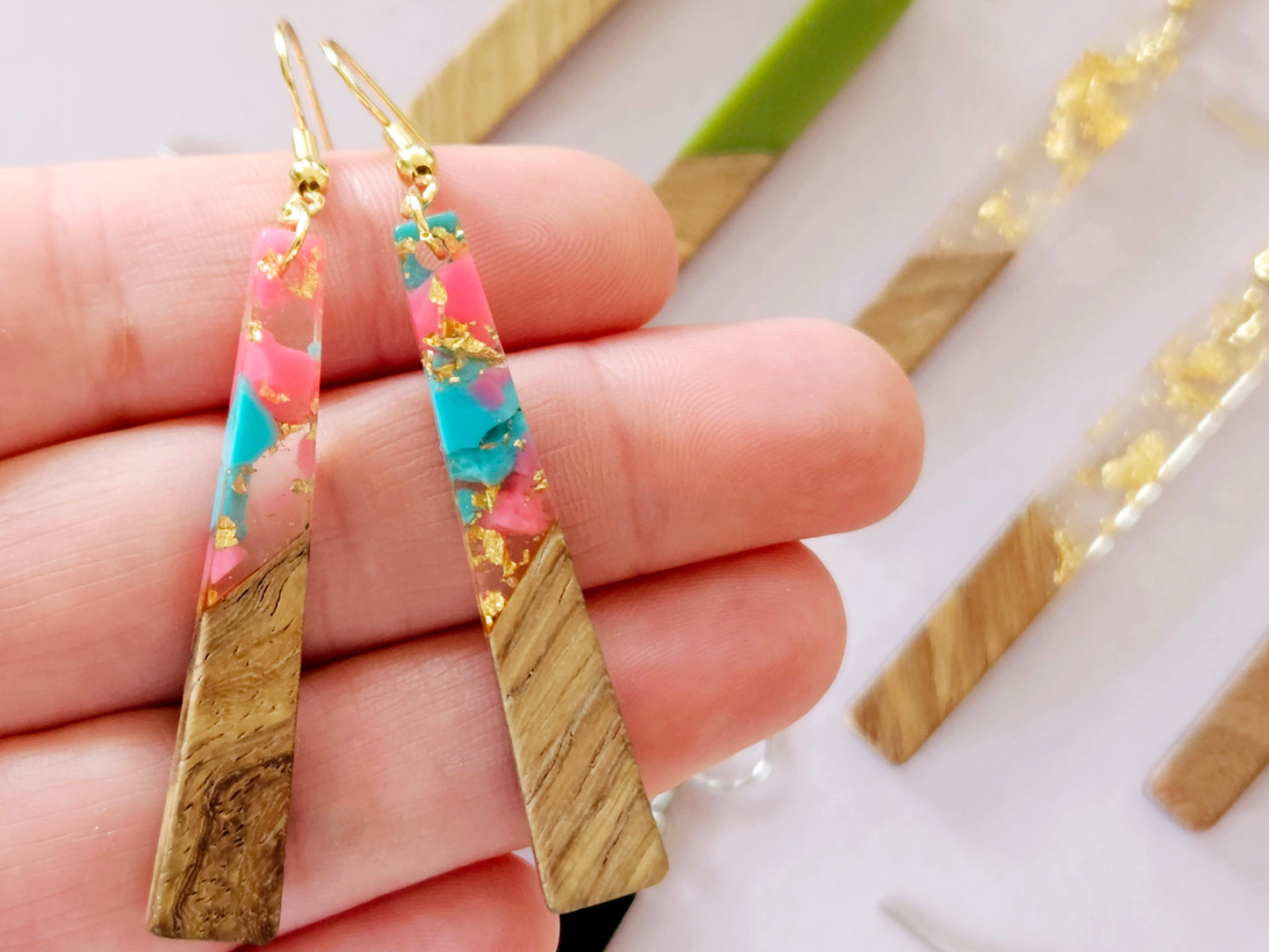Wood and Resin Bar Earrings