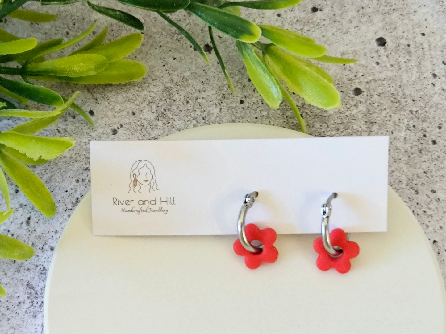Retro Bloom Red and Pink Mini Hoop Earrings