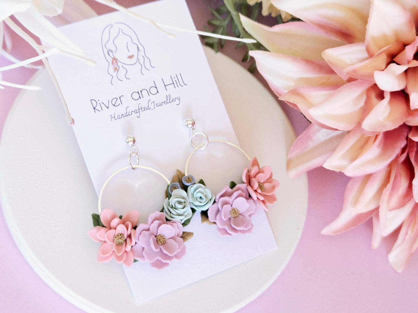 Floral Pastel Cluster Earrings