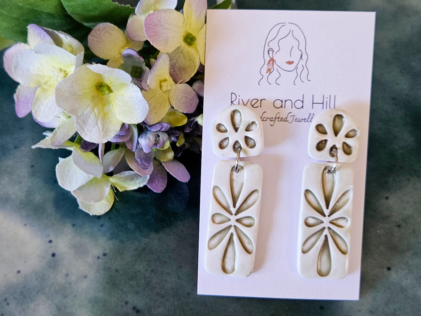 Porcelain Green Rectangle Earrings