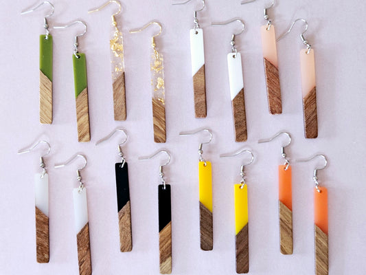 Wood and Resin Bar Earrings