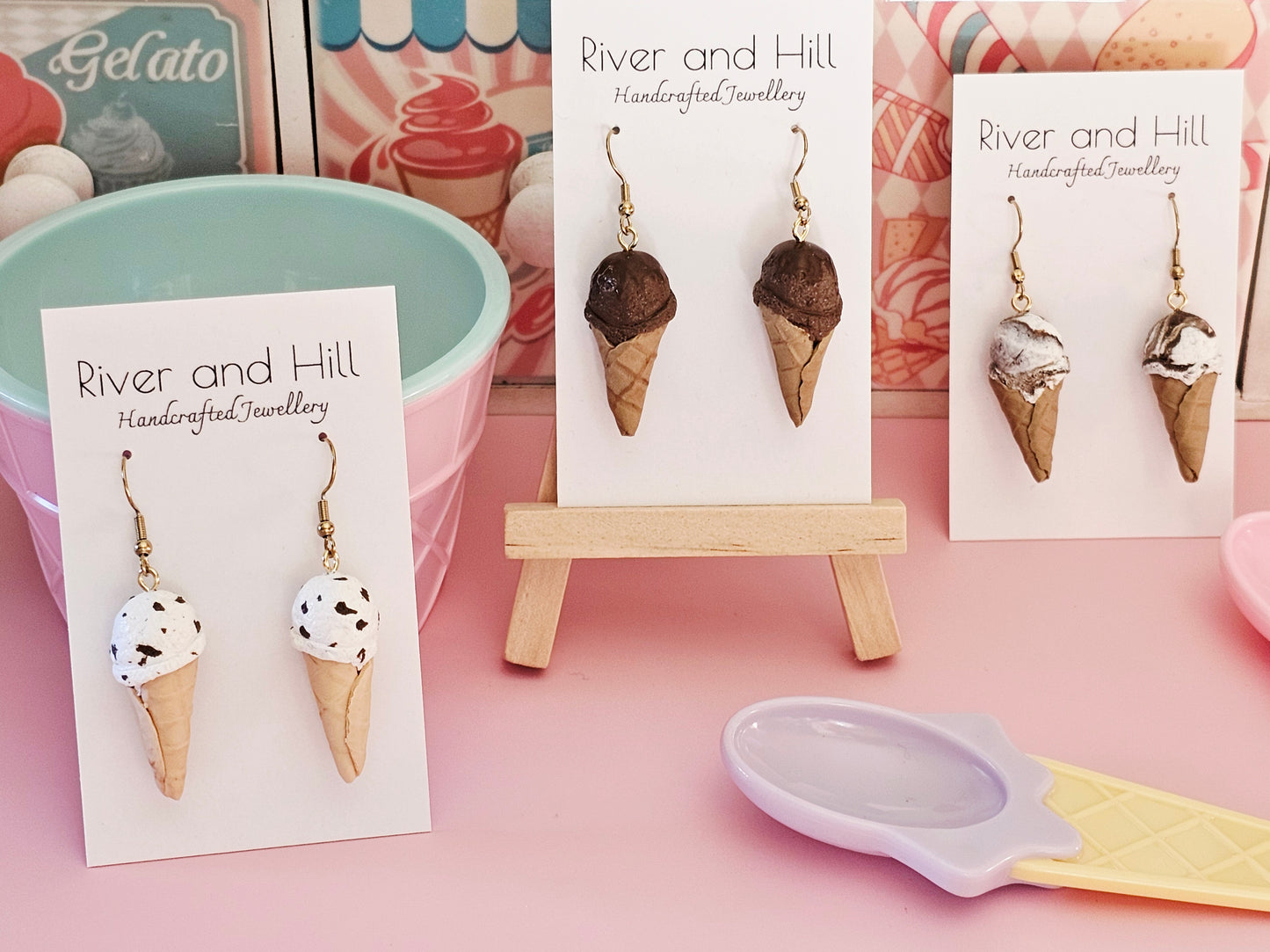 Ice Cream Cone Chocolate Swirl Earrings