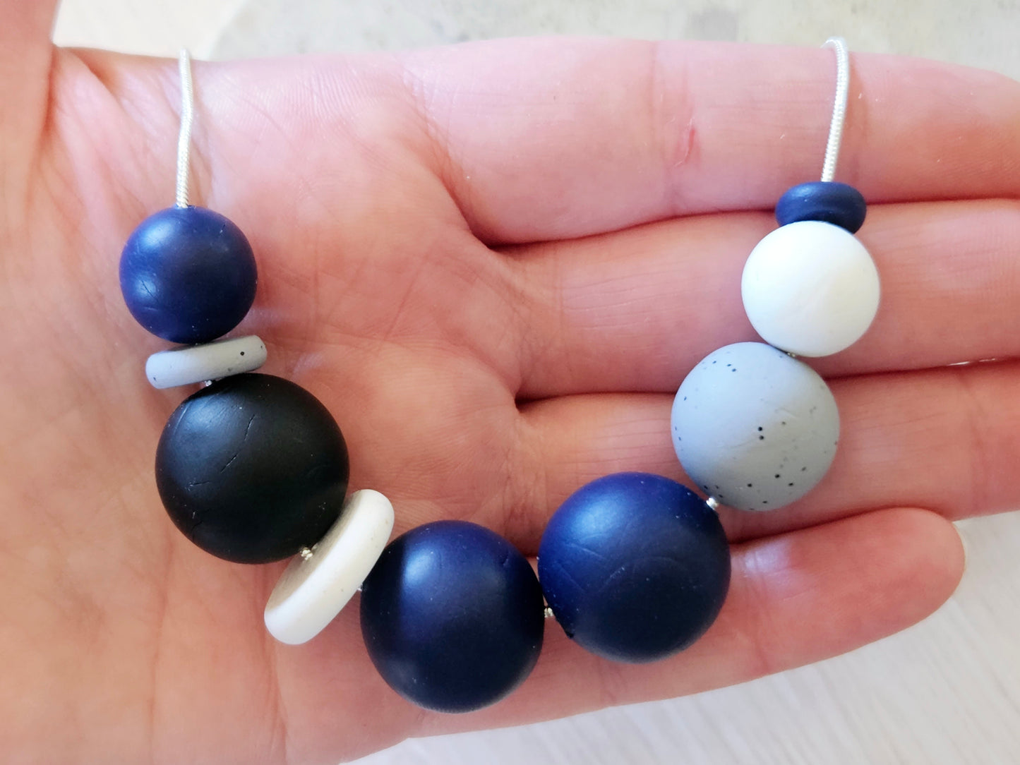 Contemporary Long Statement Sterling Silver Necklace Navy