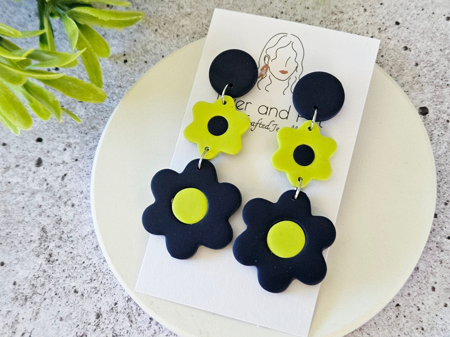 Retro Bloom Blue and Green Earrings
