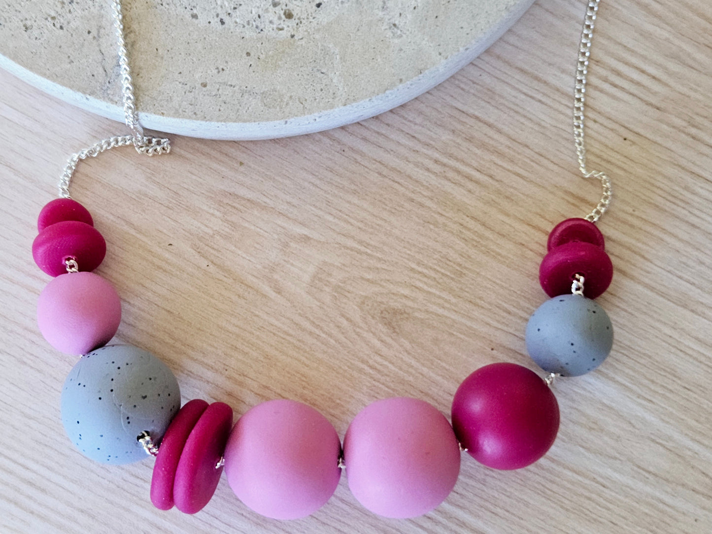 Contemporary Long Statement Sterling Silver Necklace Pink