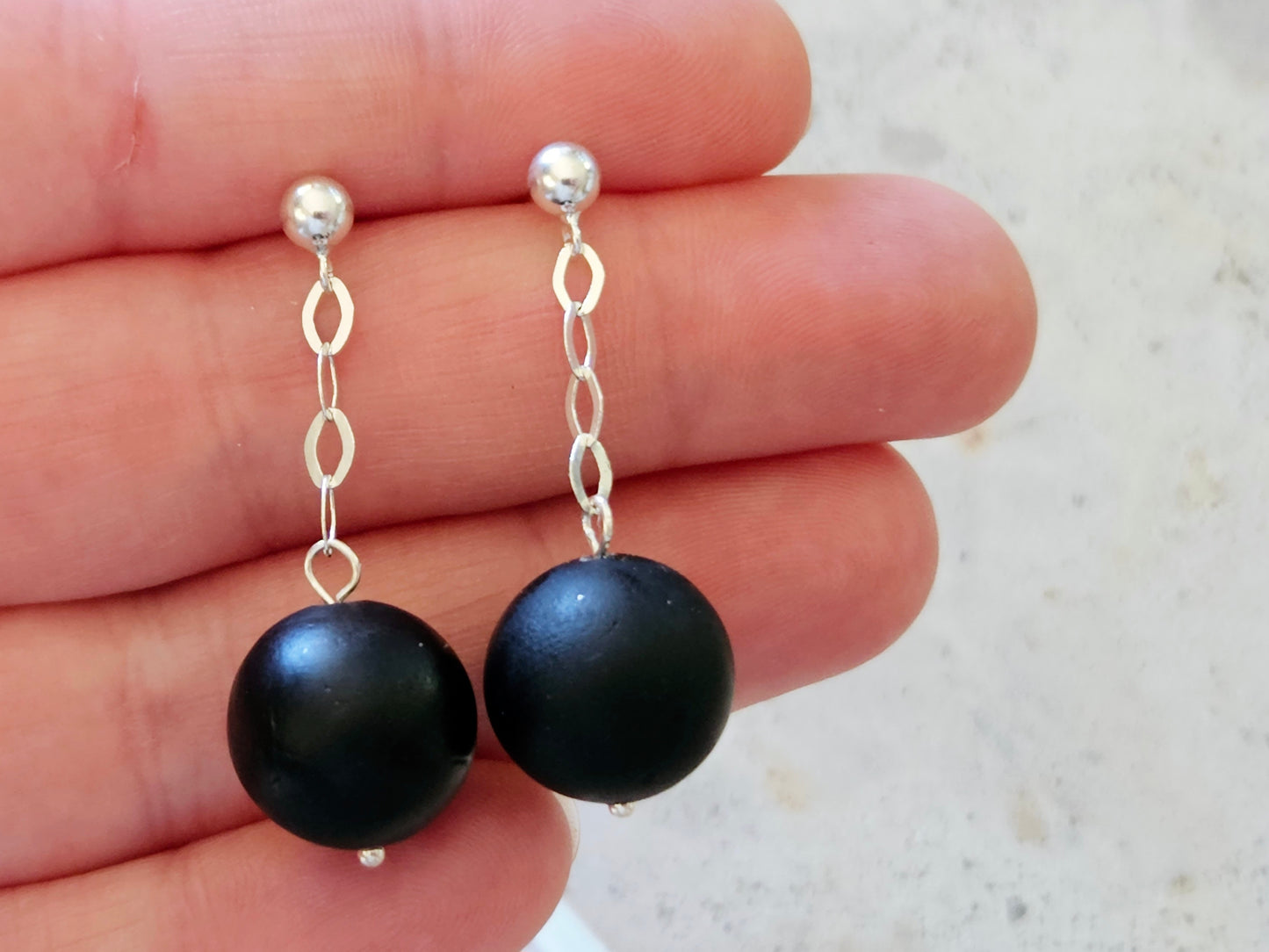 Contemporary Hand-rolled Bead Sterling Silver Earrings Black