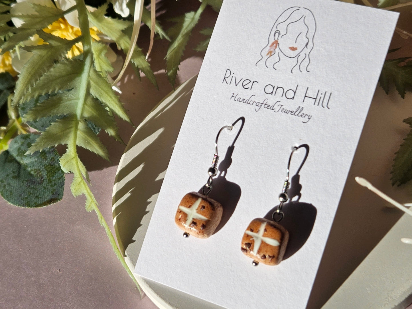 Easter Hot Cross Bun Hook Earrings