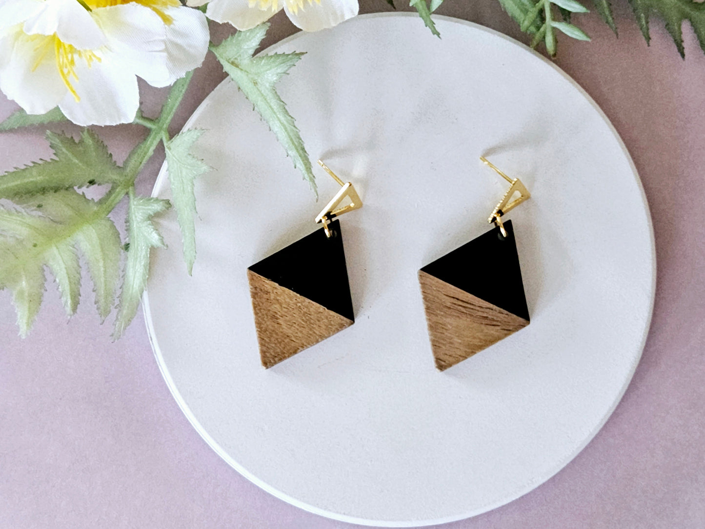 Wood and Resin Monochrome Dagger Earrings