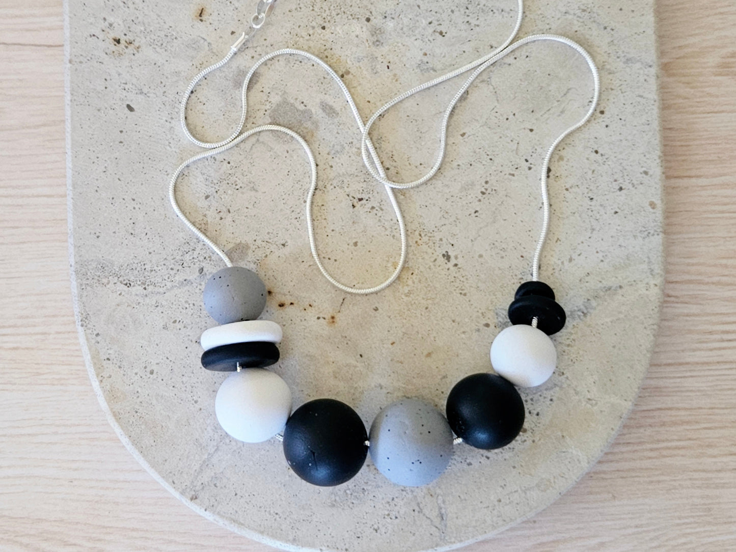 Contemporary Long Statement Sterling Silver Necklace Black