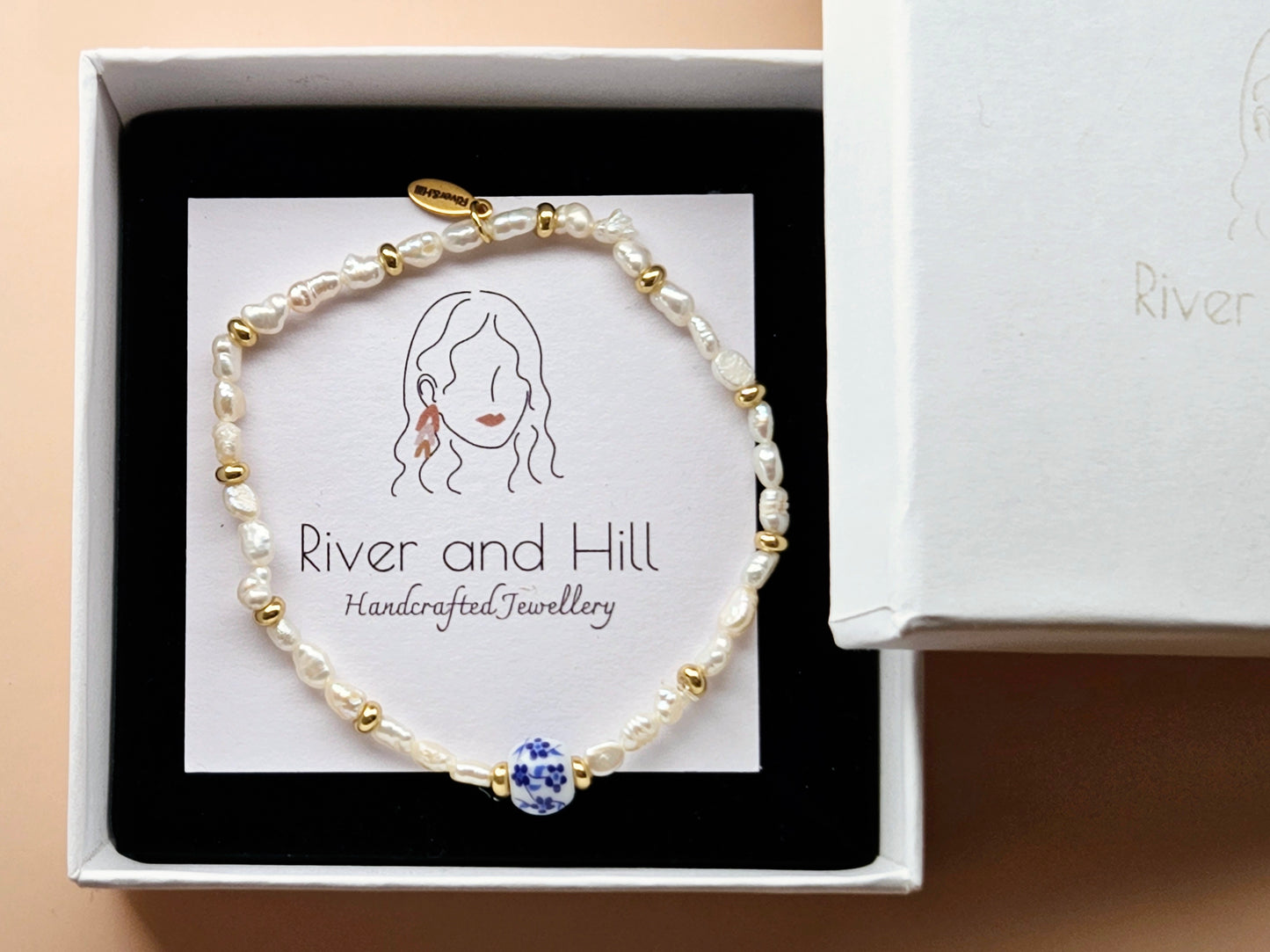 Stacking Bracelets uxe Layered Pearl and Porcelain Singles