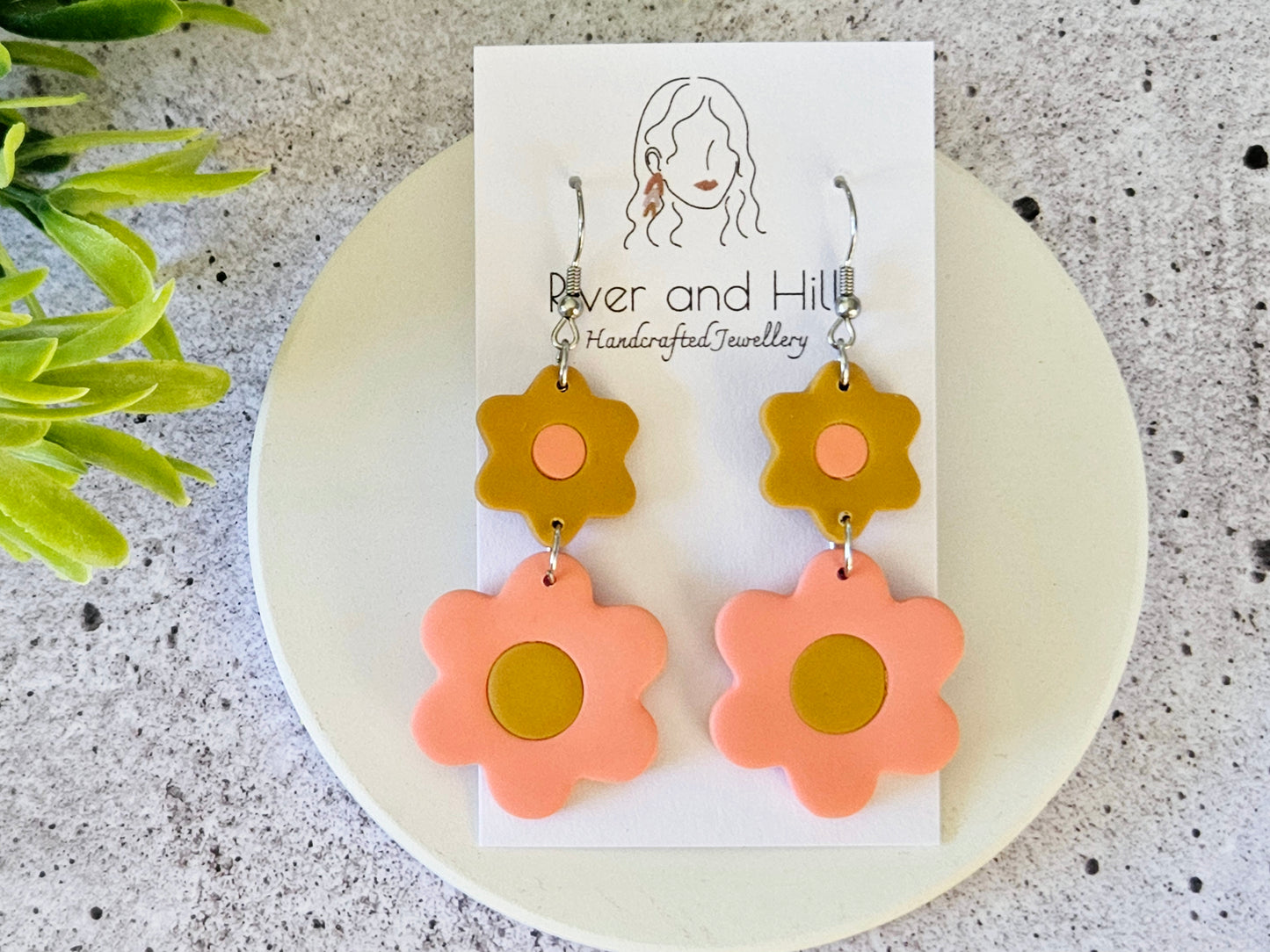 Retro Bloom Mustard and Pink Earrings