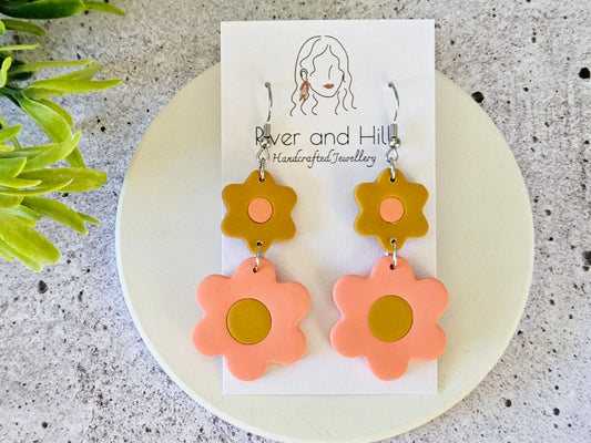 Retro Bloom Mustard and Pink Hook Earrings