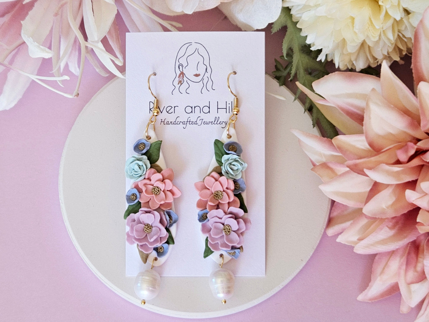 Floral Pastel Pearl Earrings