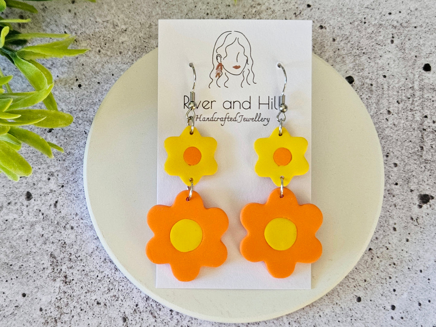Retro Bloom Yellow and Orange Hook Earrings