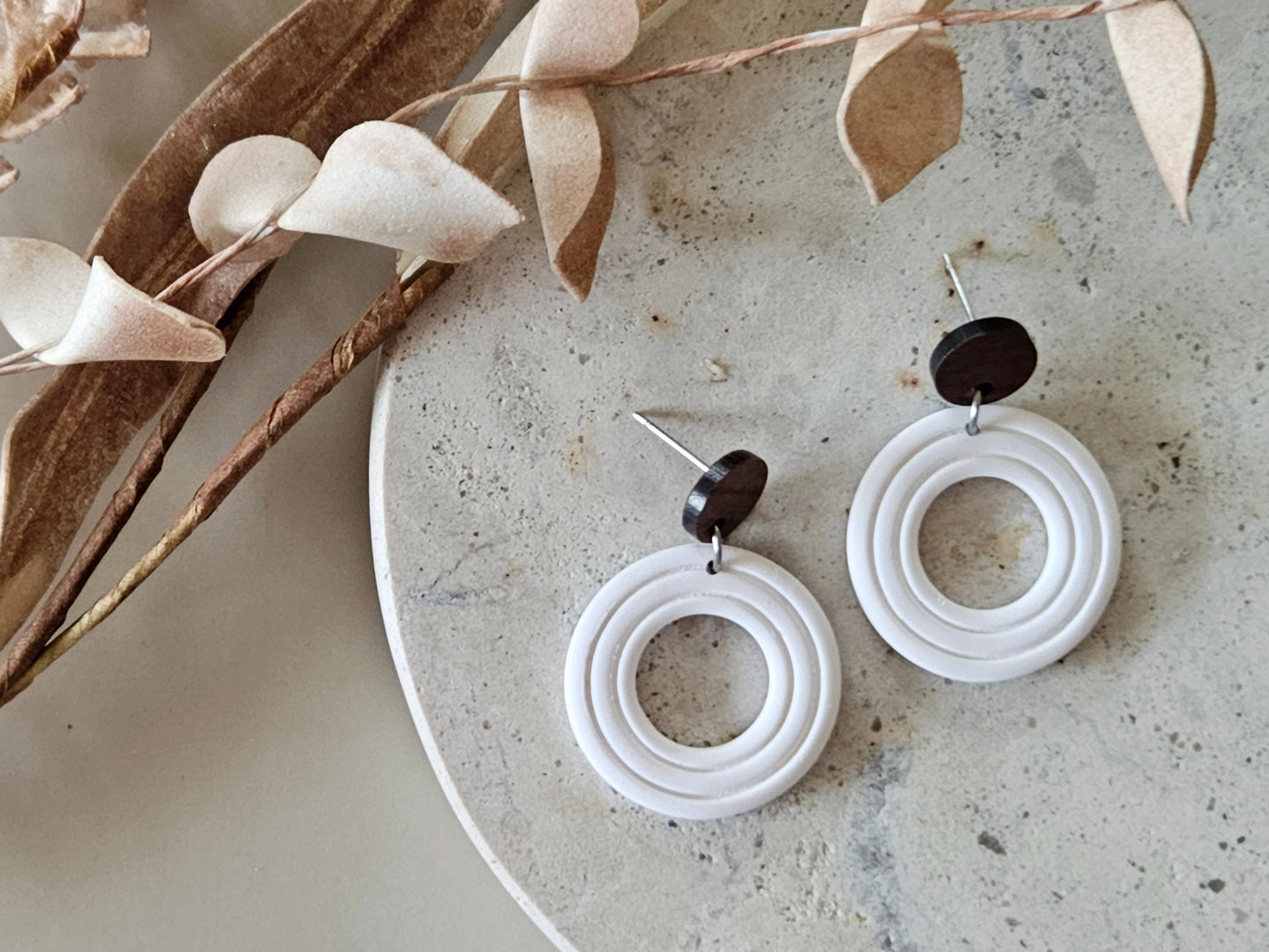 Essentials White Wooden Earrings