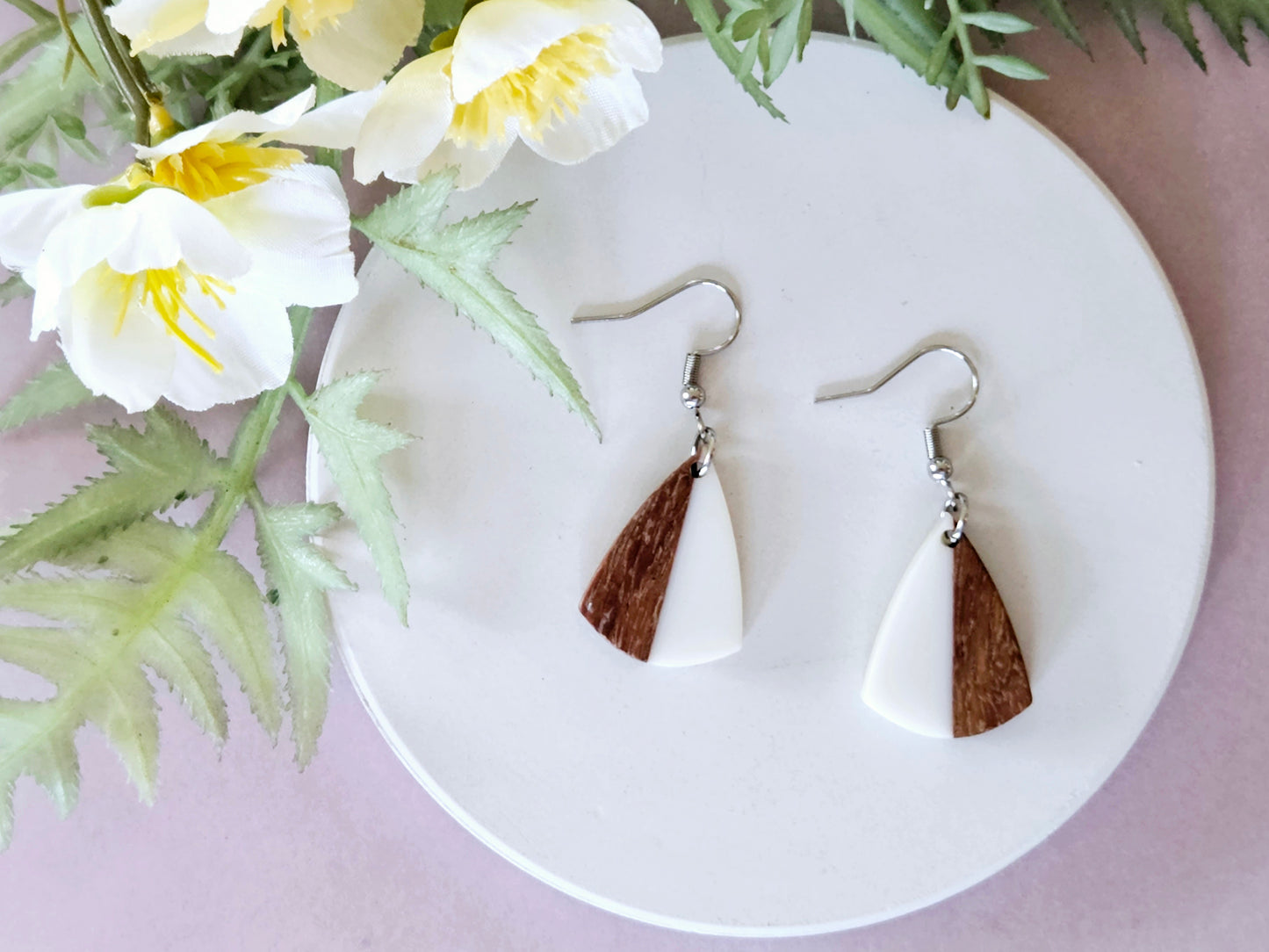 Wood and Resin Drop Earrings