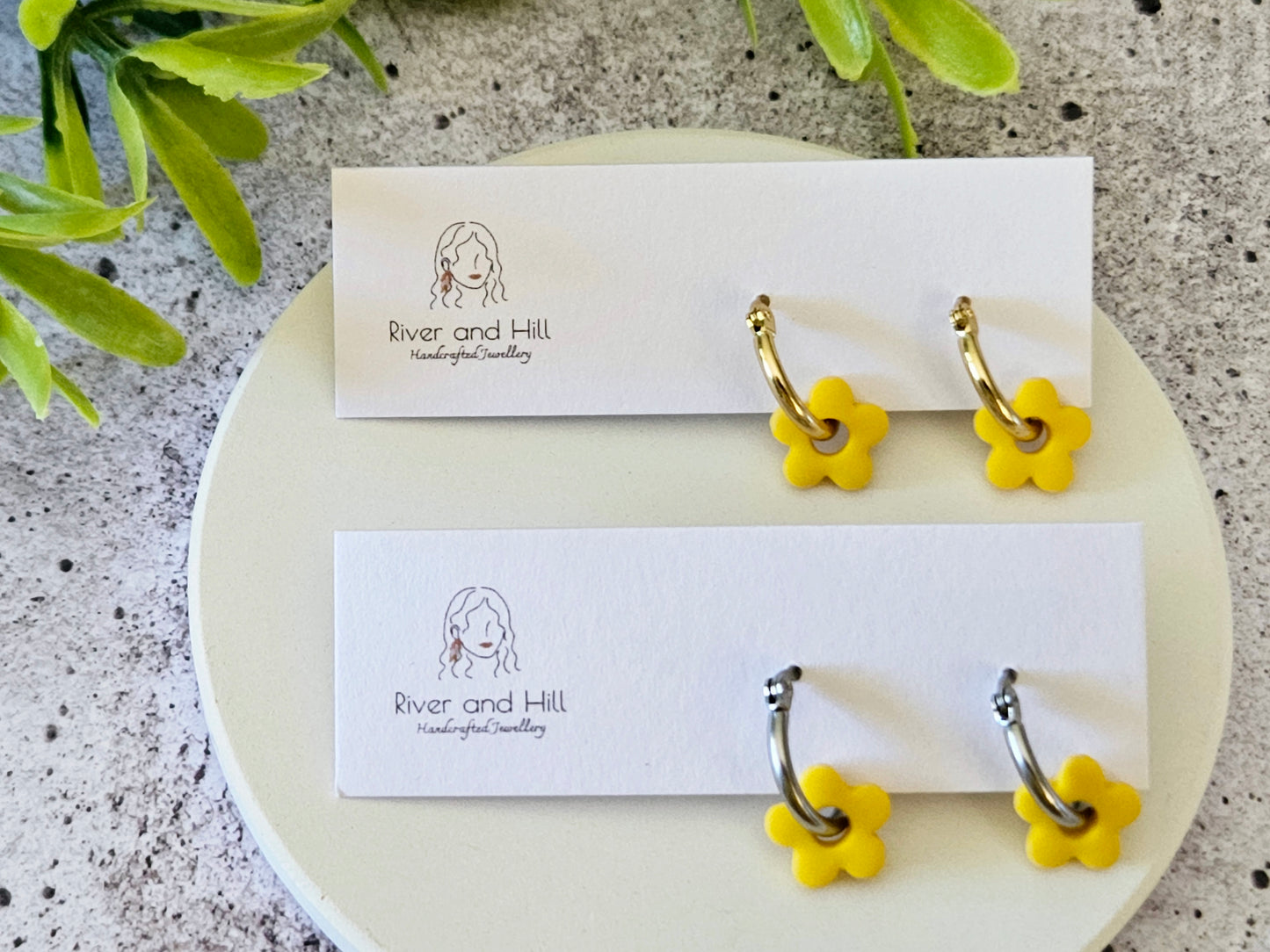Retro Bloom Yellow and Orange Mini Hoop Earrings