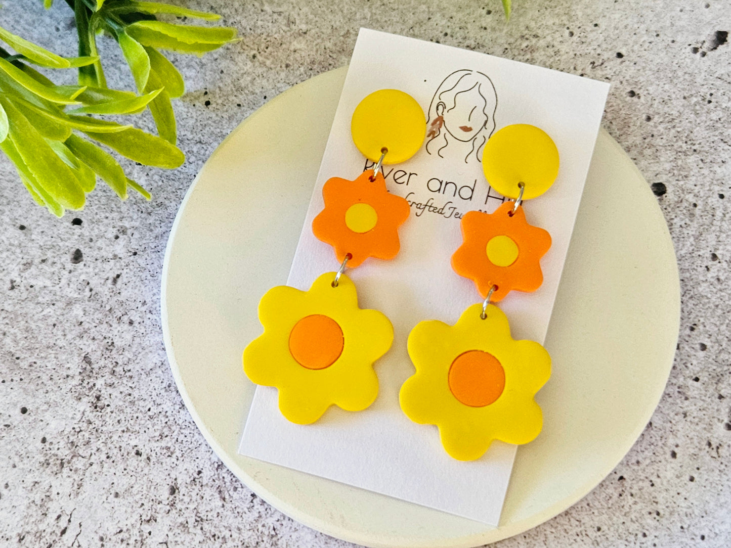 Retro Bloom Yellow and Orange Earrings