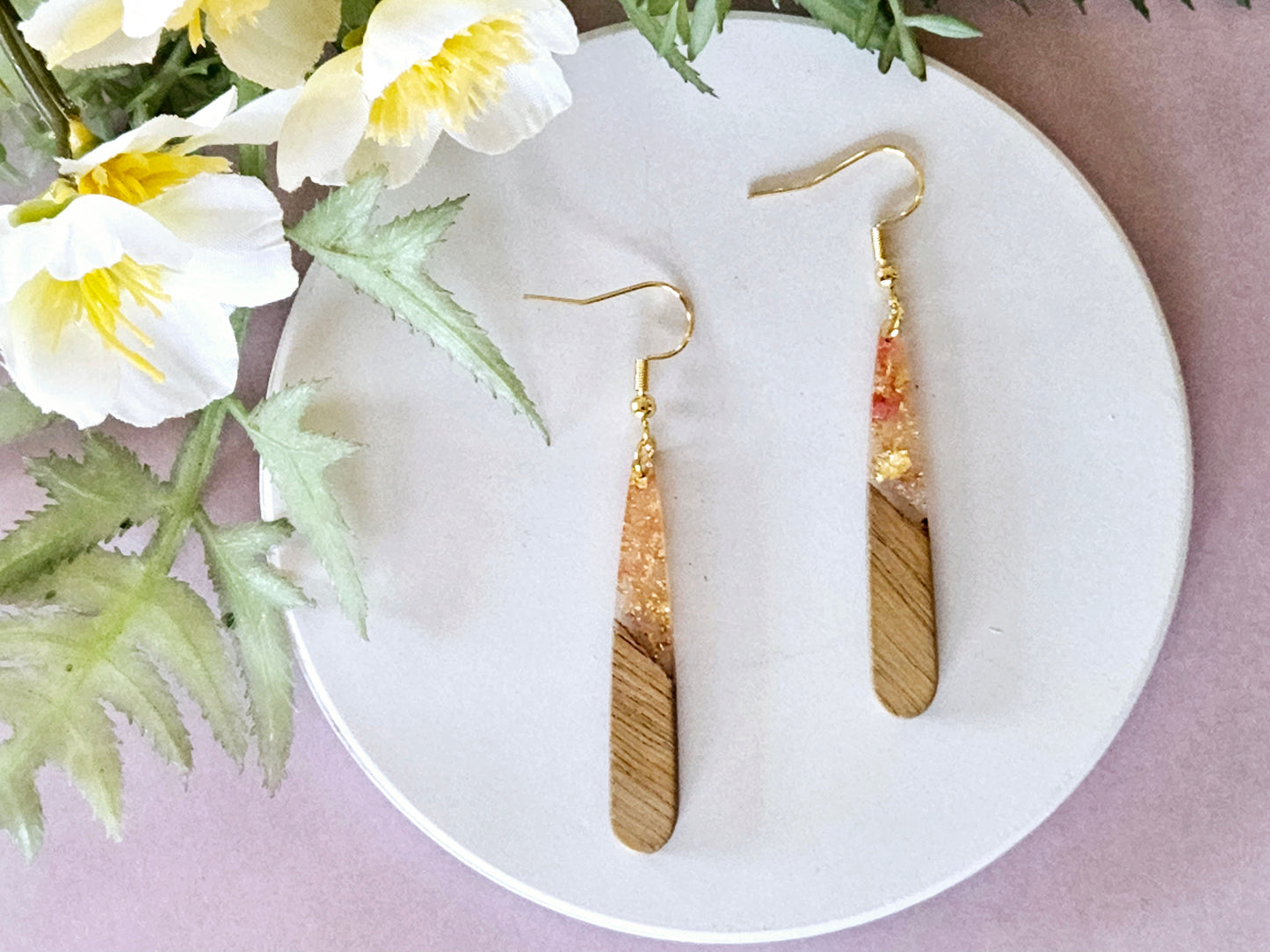 Wood and Resin Droplet Earrings