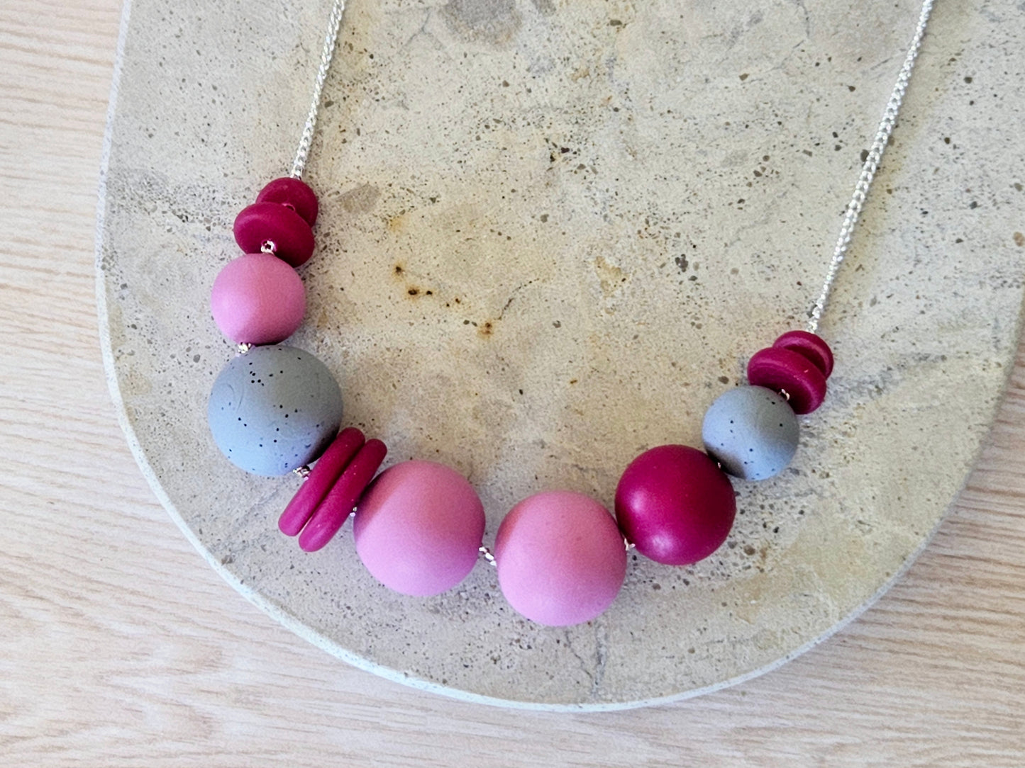 Contemporary Long Statement Sterling Silver Necklace Pink