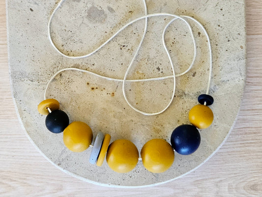 Contemporary Long Statement Sterling Silver Necklace Mustard