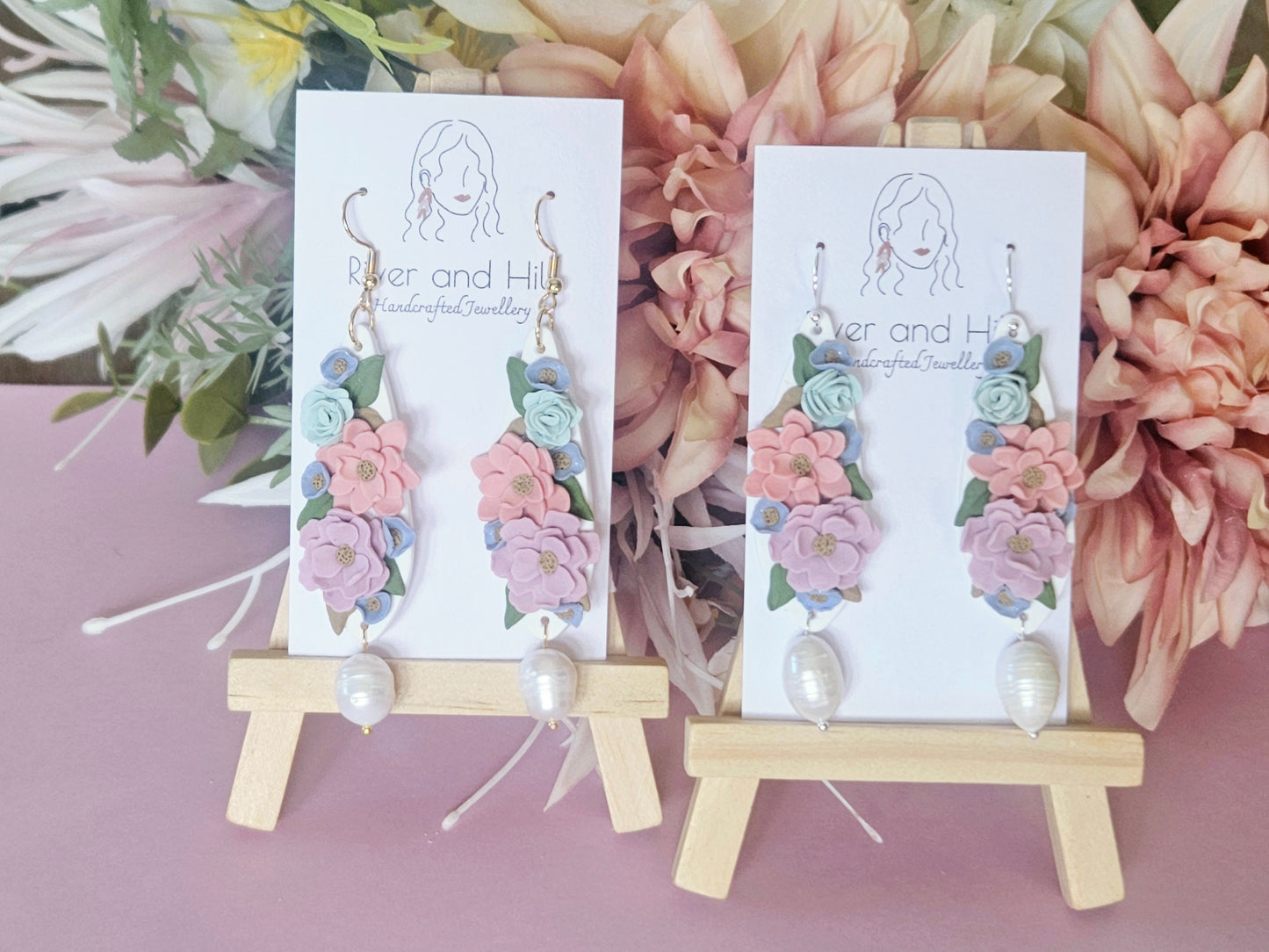 Floral Pastel Pearl Earrings