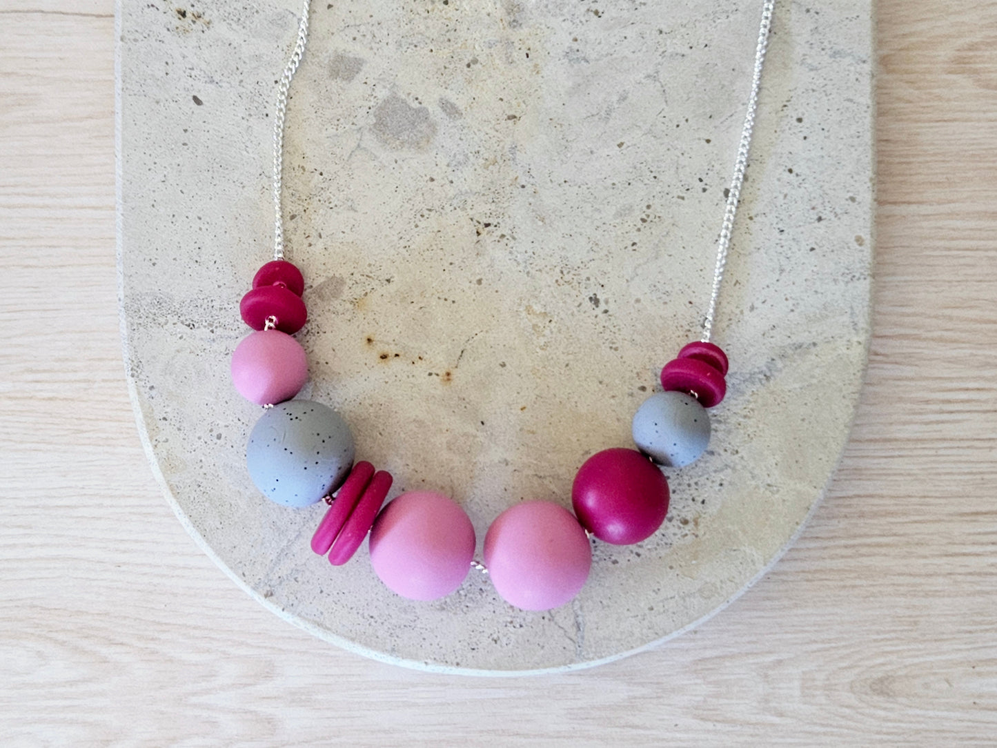 Contemporary Long Statement Sterling Silver Necklace Pink