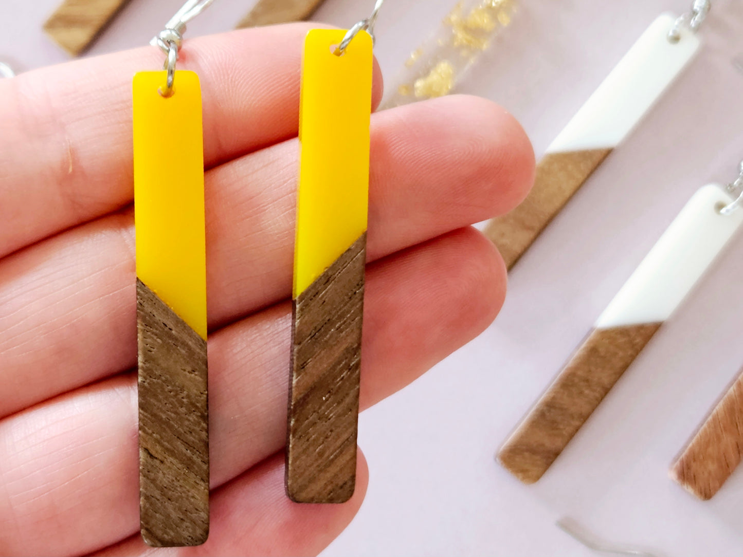 Wood and Resin Bar Earrings
