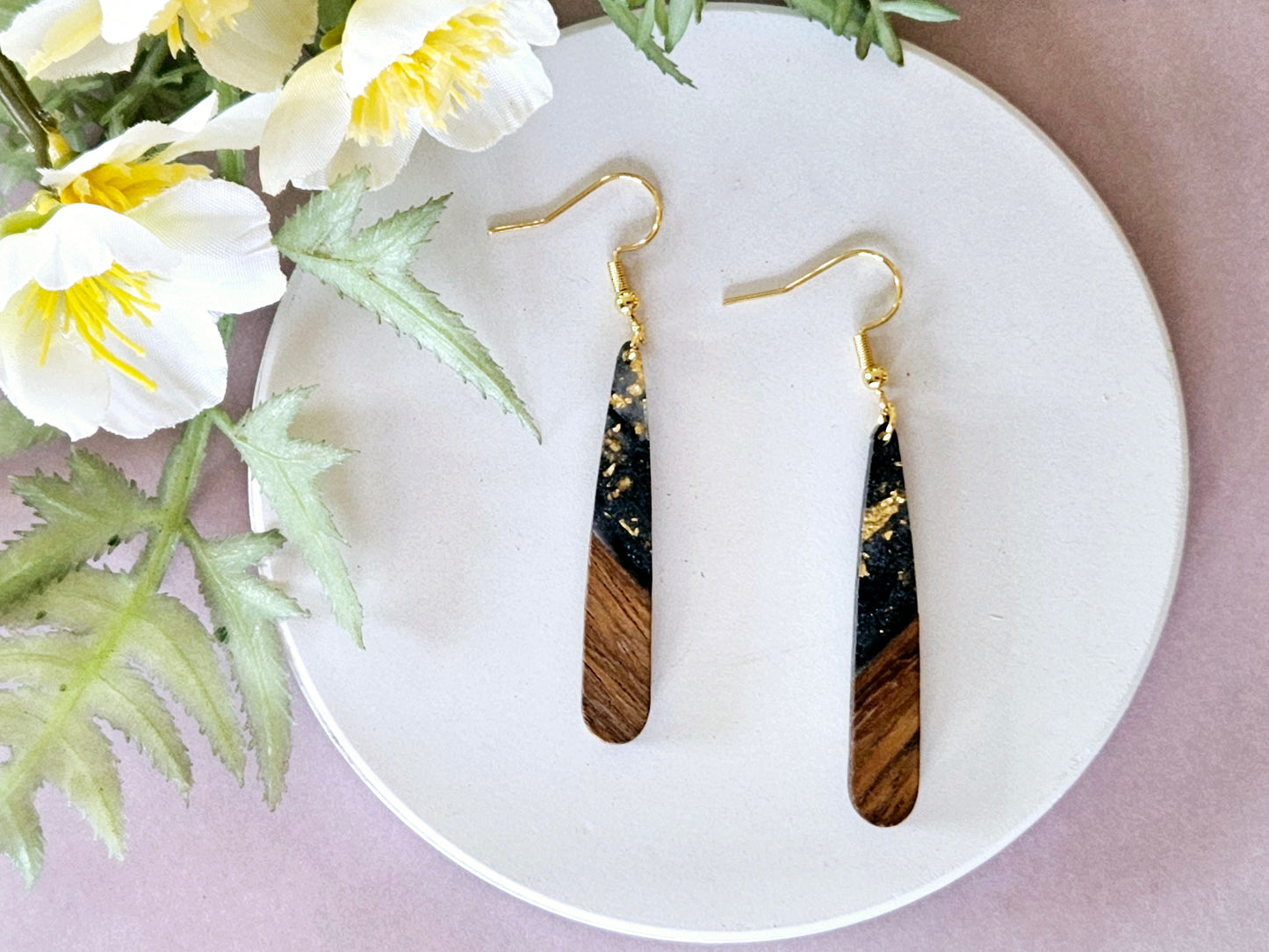 Wood and Resin Droplet Earrings