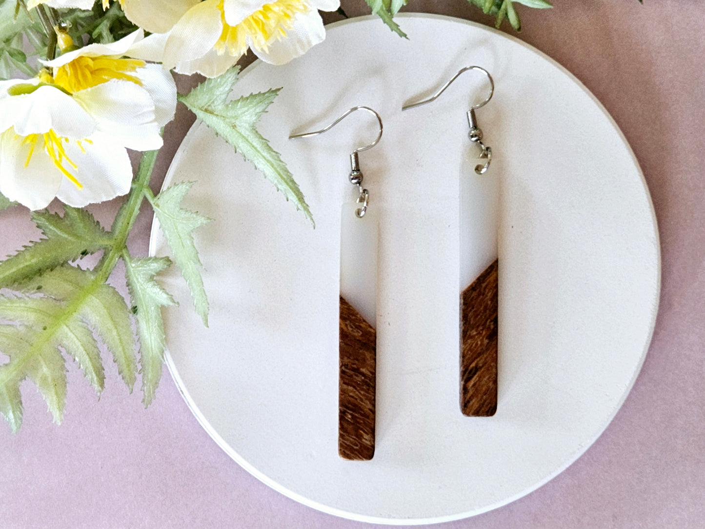 Wood and Resin Bar Earrings